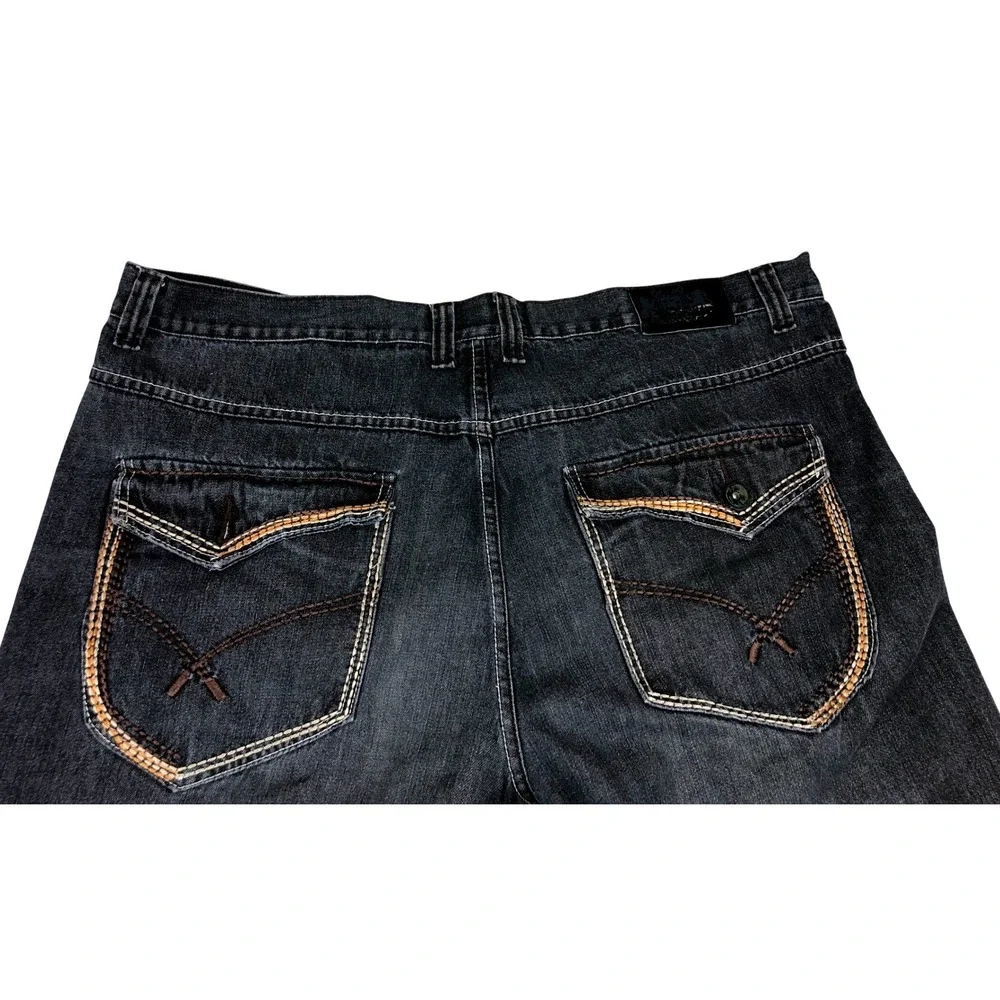 NBN Gear Mens 46x32 Dark Blue Relaxed Wide Leg‎ Raw Hem Denim Jeans Big and Tall